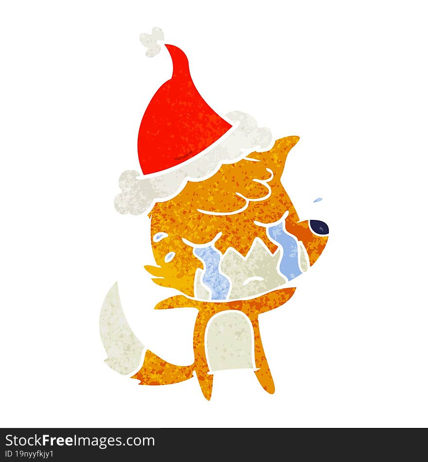 Crying Fox Retro Cartoon Of A Wearing Santa Hat