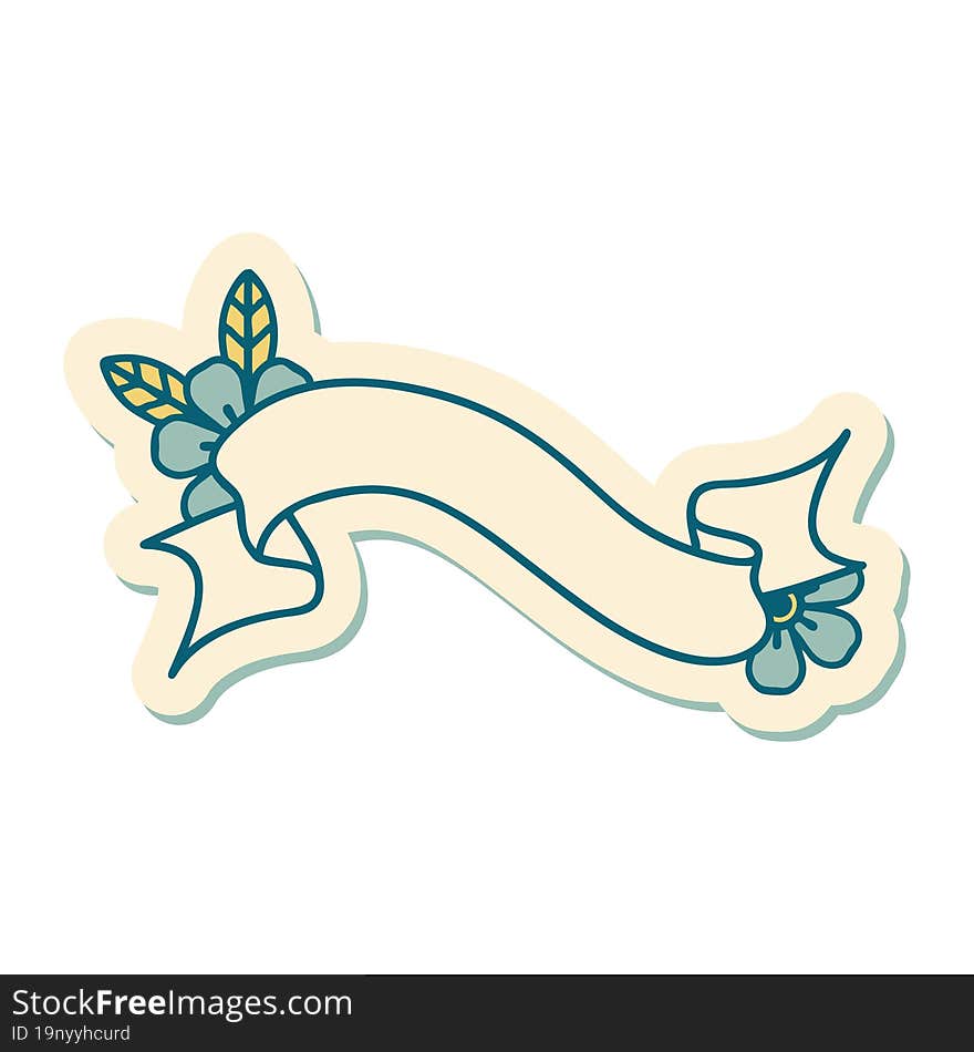 sticker of tattoo in traditional style of a banner and flowers. sticker of tattoo in traditional style of a banner and flowers