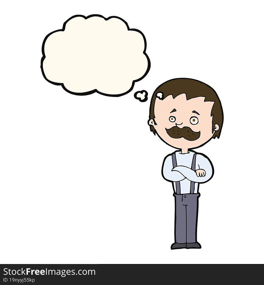 cartoon man with mustache with thought bubble