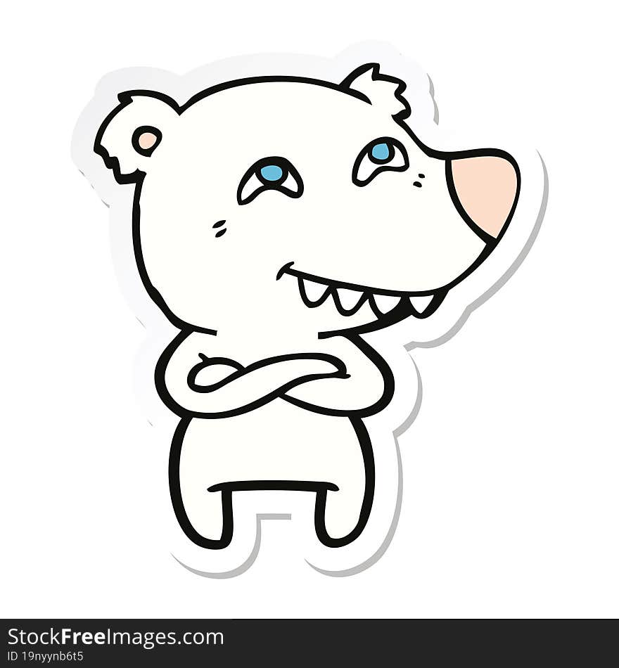 sticker of a cartoon polar bear showing teeth