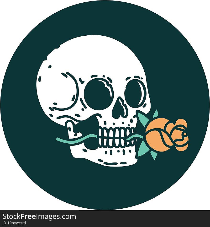 Tattoo Style Icon Of A Skull And Rose