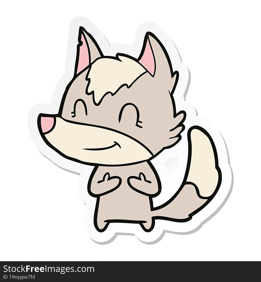 sticker of a friendly cartoon wolf