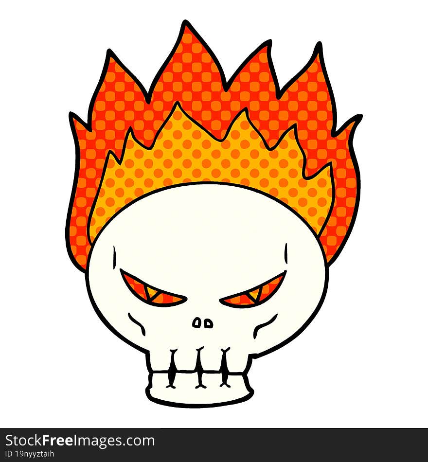 cartoon flaming skull. cartoon flaming skull