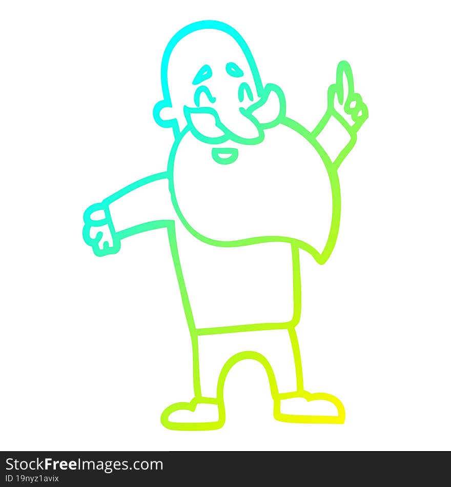 Cold Gradient Line Drawing Cartoon Bearded Man