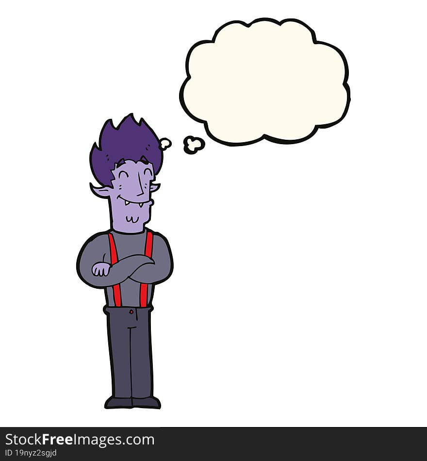 Cartoon Happy Vampire Man With Thought Bubble