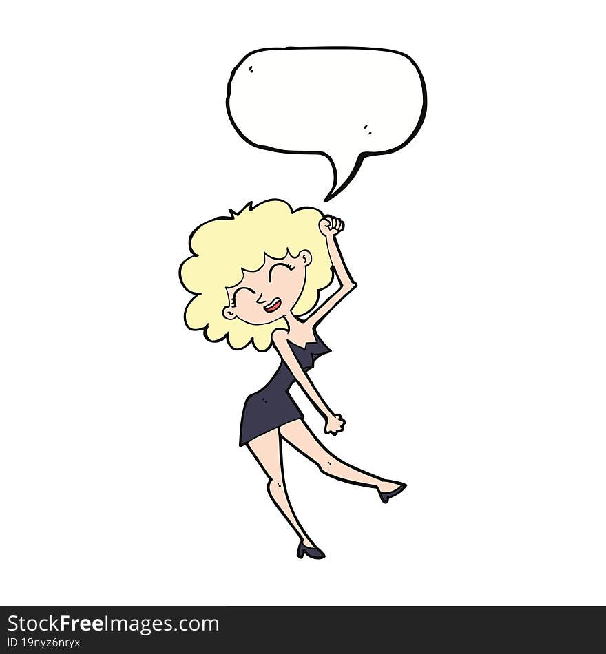 cartoon dancing woman with speech bubble