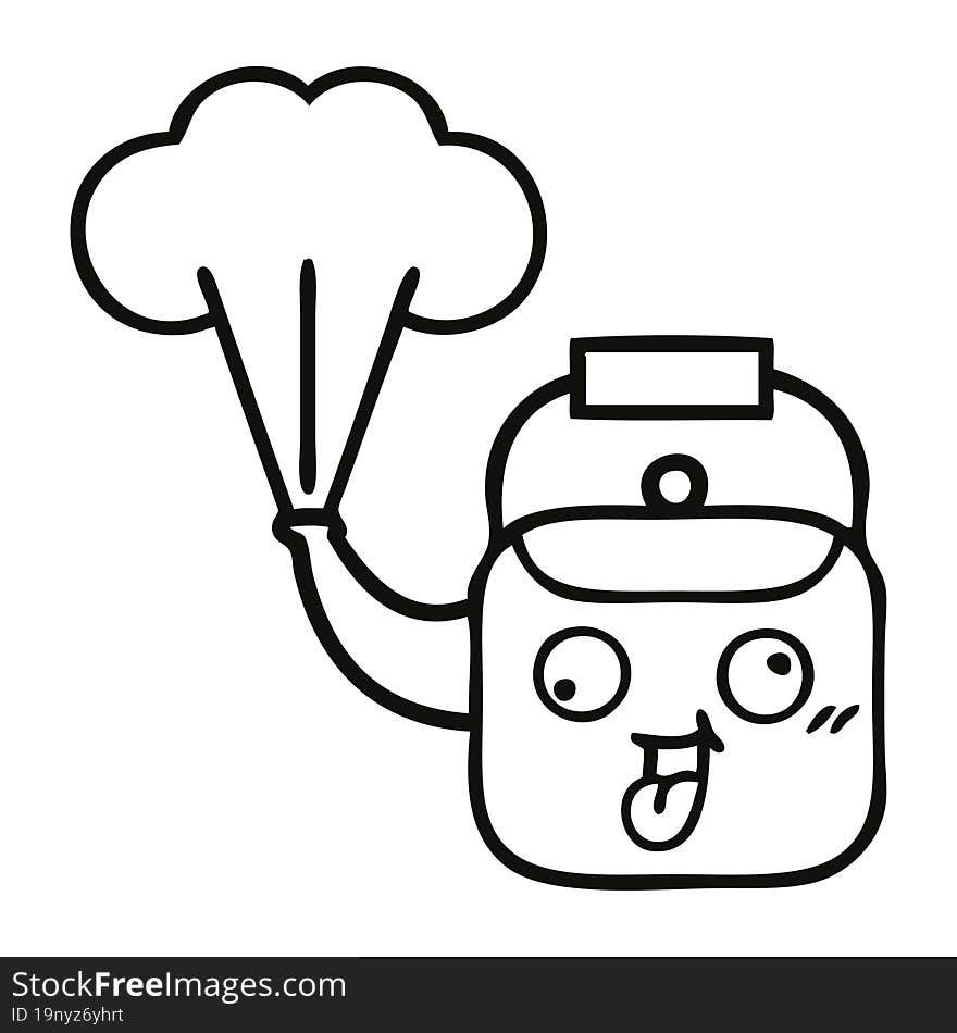 Line Drawing Cartoon Steaming Kettle