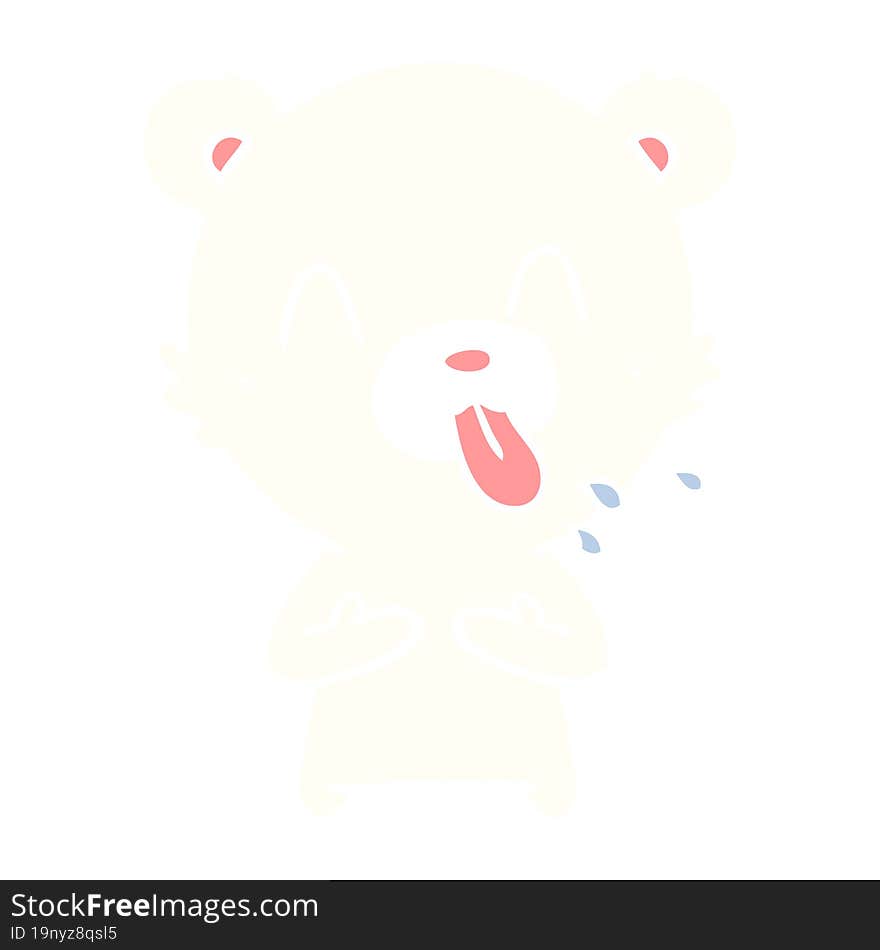 rude flat color style cartoon polar bear sticking out tongue