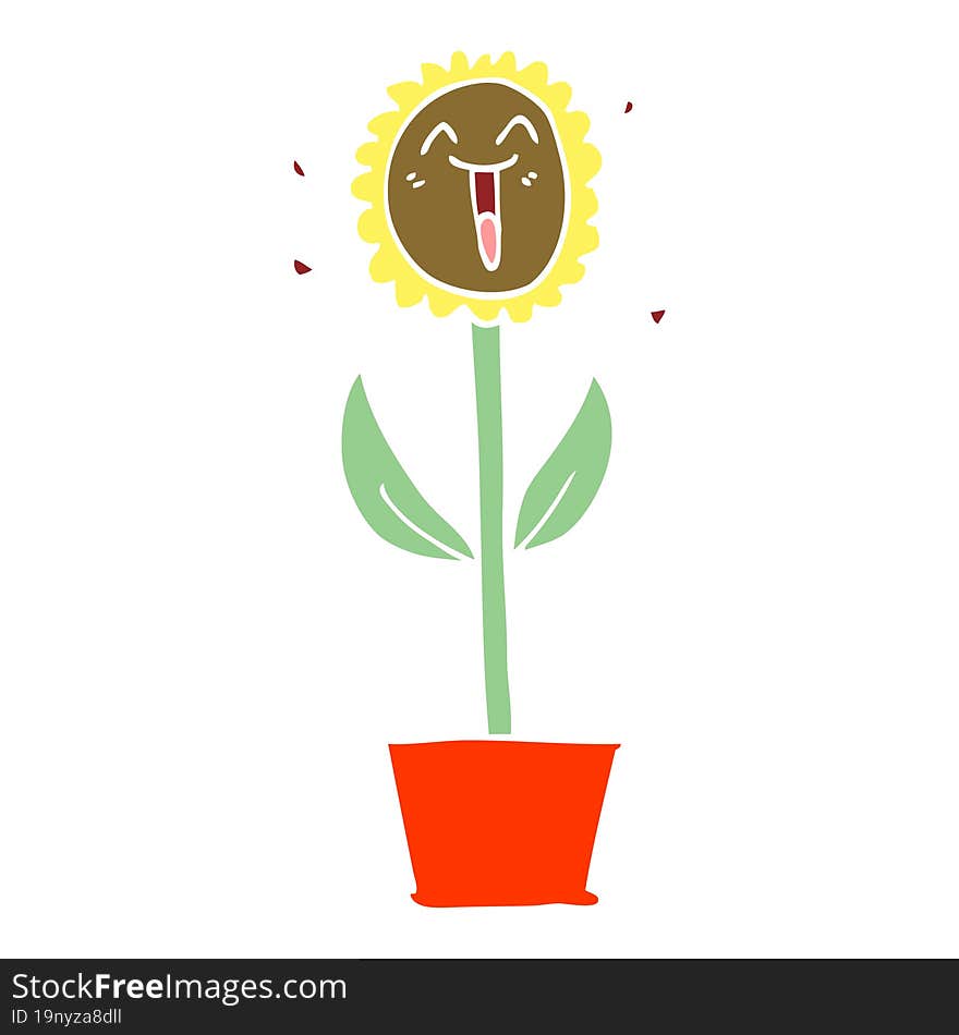 flat color illustration cartoon flower in pot