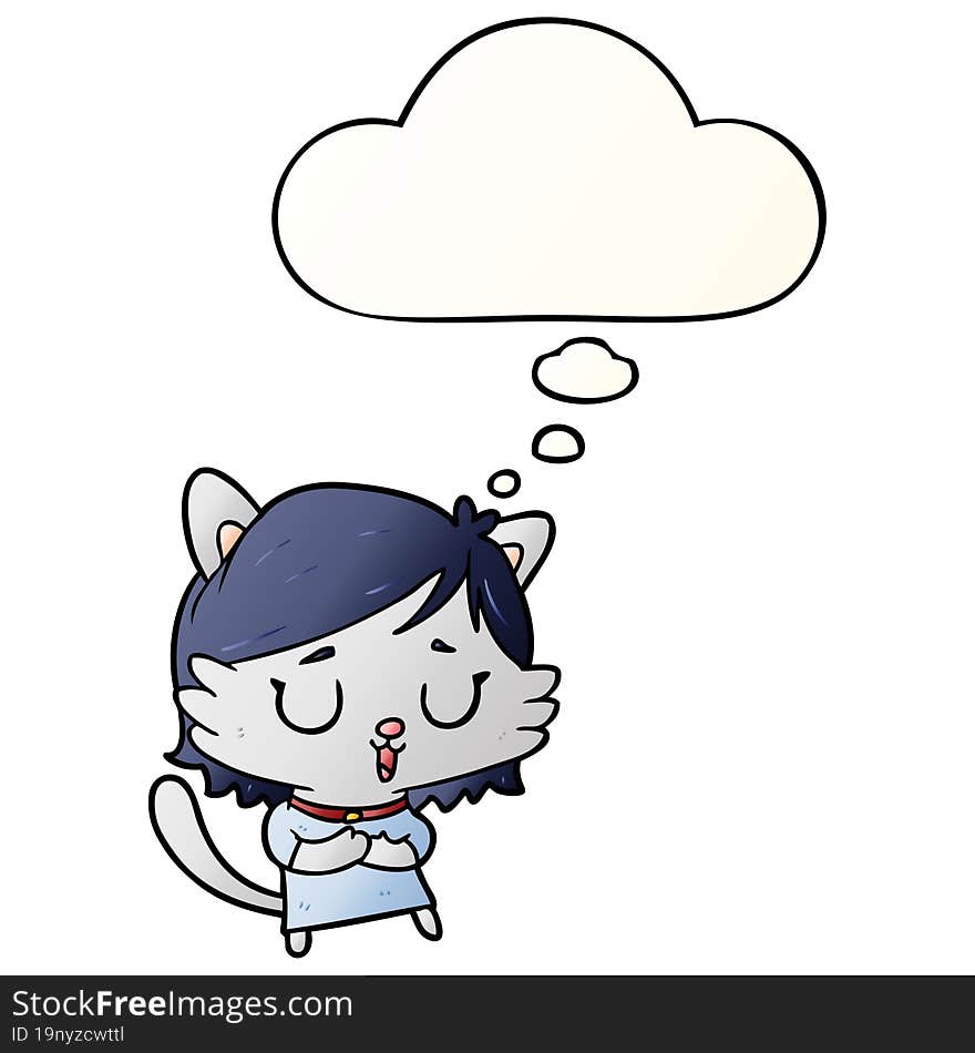 cartoon cat girl with thought bubble in smooth gradient style