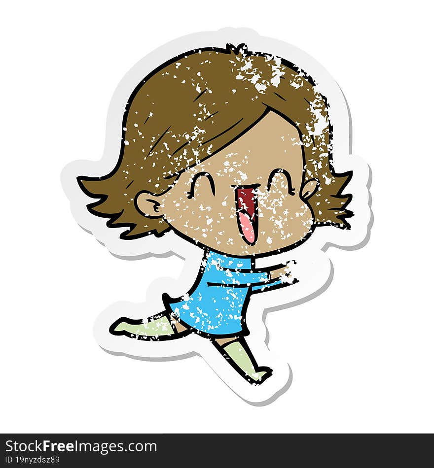 distressed sticker of a cartoon happy woman