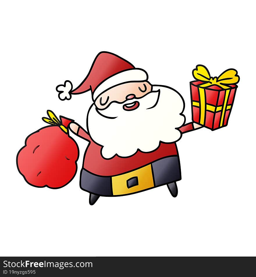 Christmas Gradient Cartoon Of Kawaii Santa