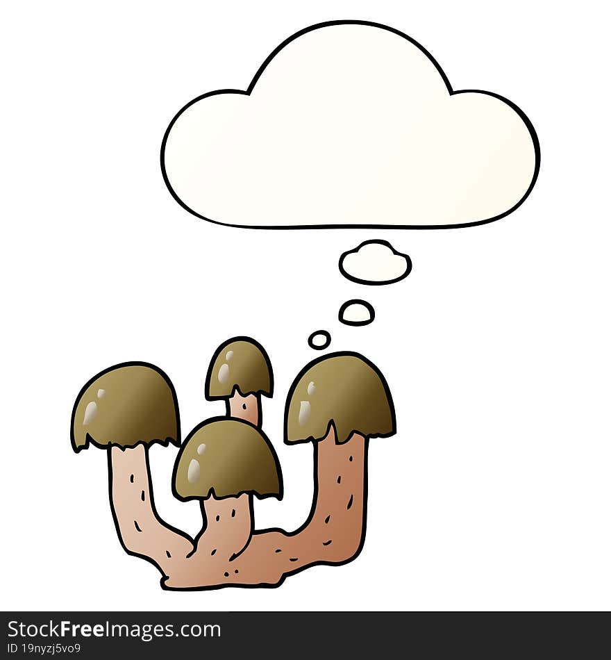 cartoon mushrooms with thought bubble in smooth gradient style