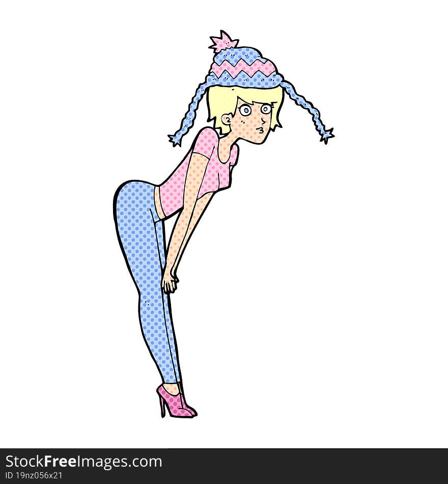 cartoon woman wearing winter hat