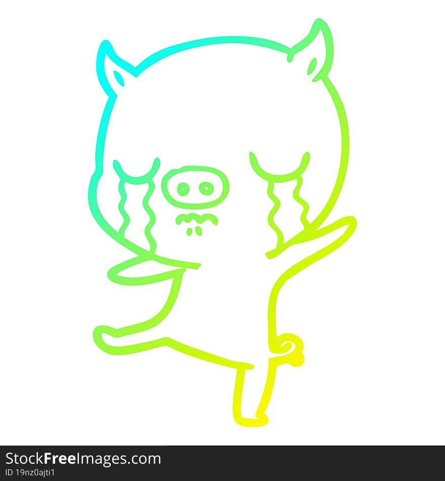 cold gradient line drawing cartoon pig crying