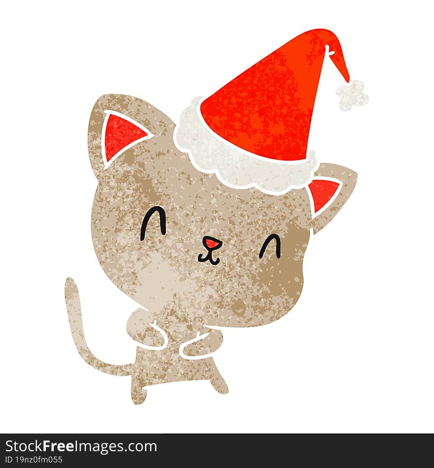 hand drawn christmas retro cartoon of kawaii cat