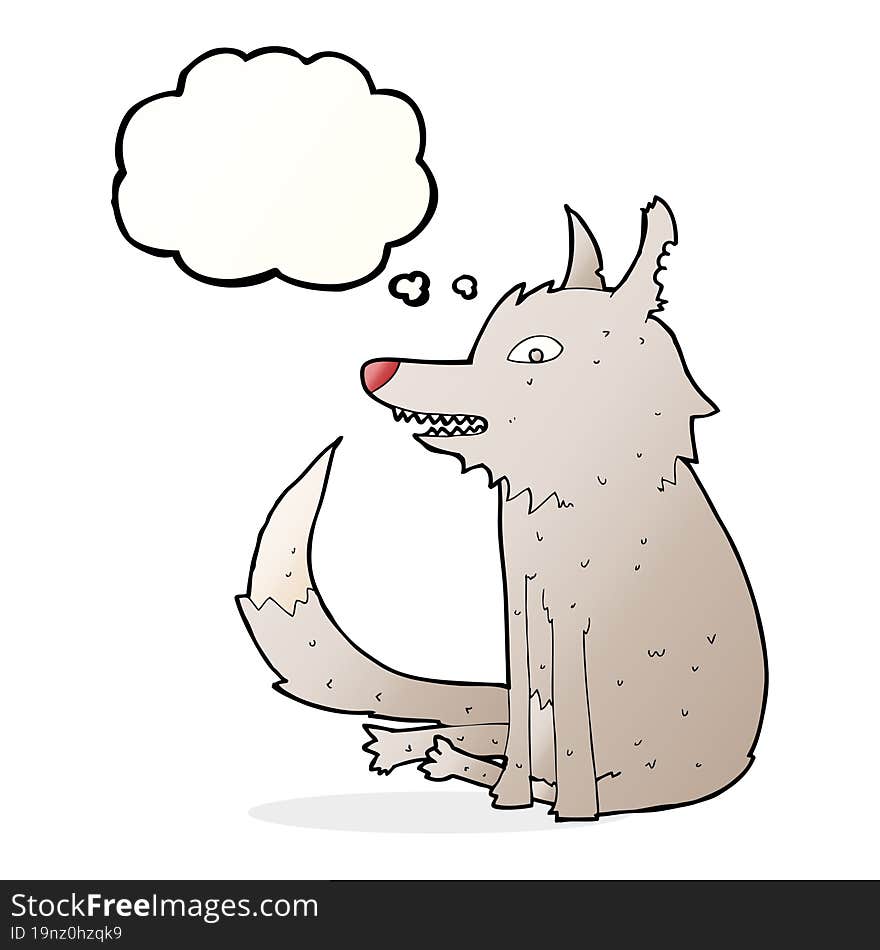 cartoon wolf sitting with thought bubble