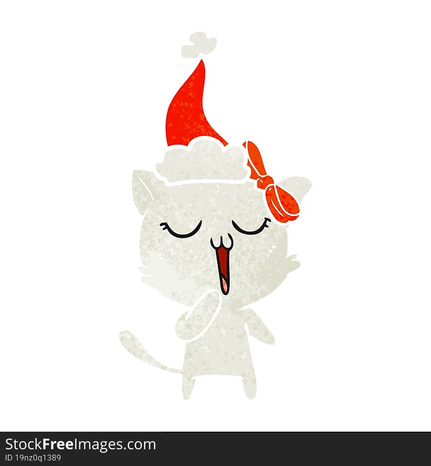 retro cartoon of a cat wearing santa hat