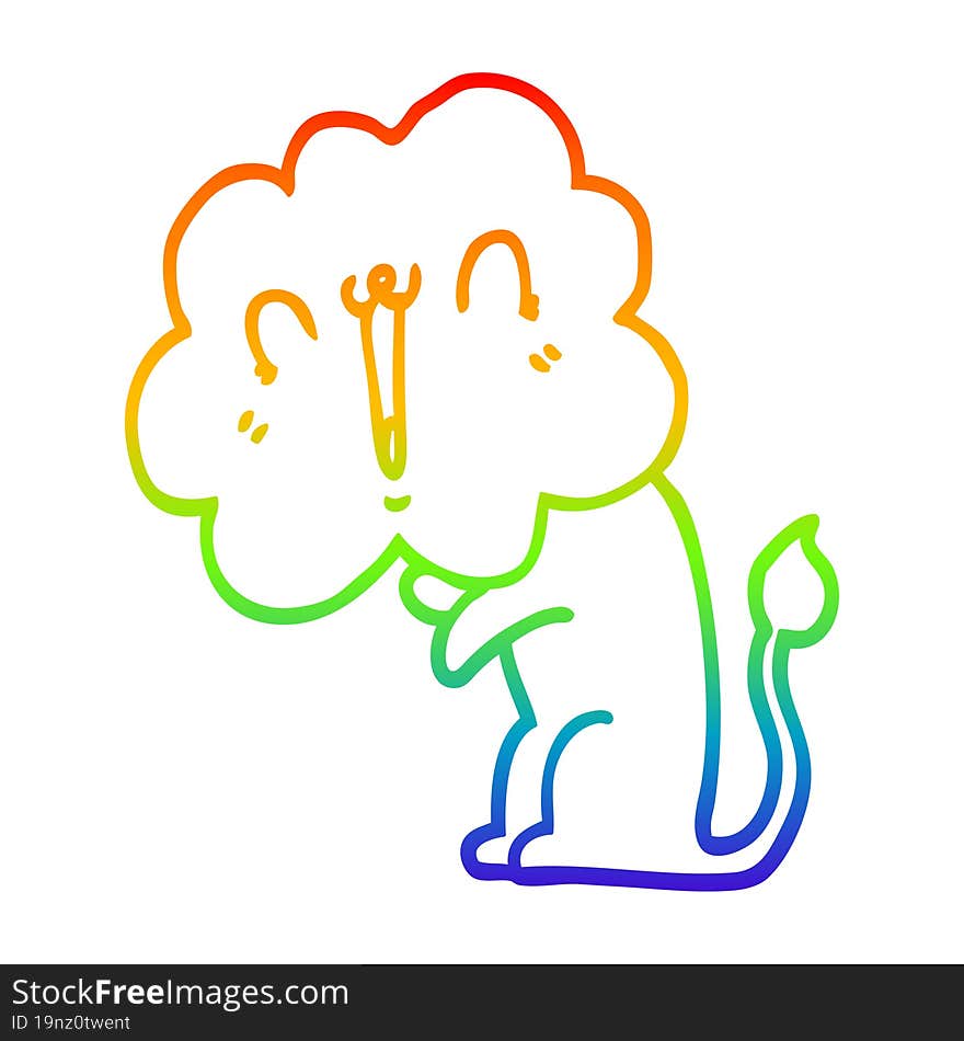 rainbow gradient line drawing cute cartoon lion