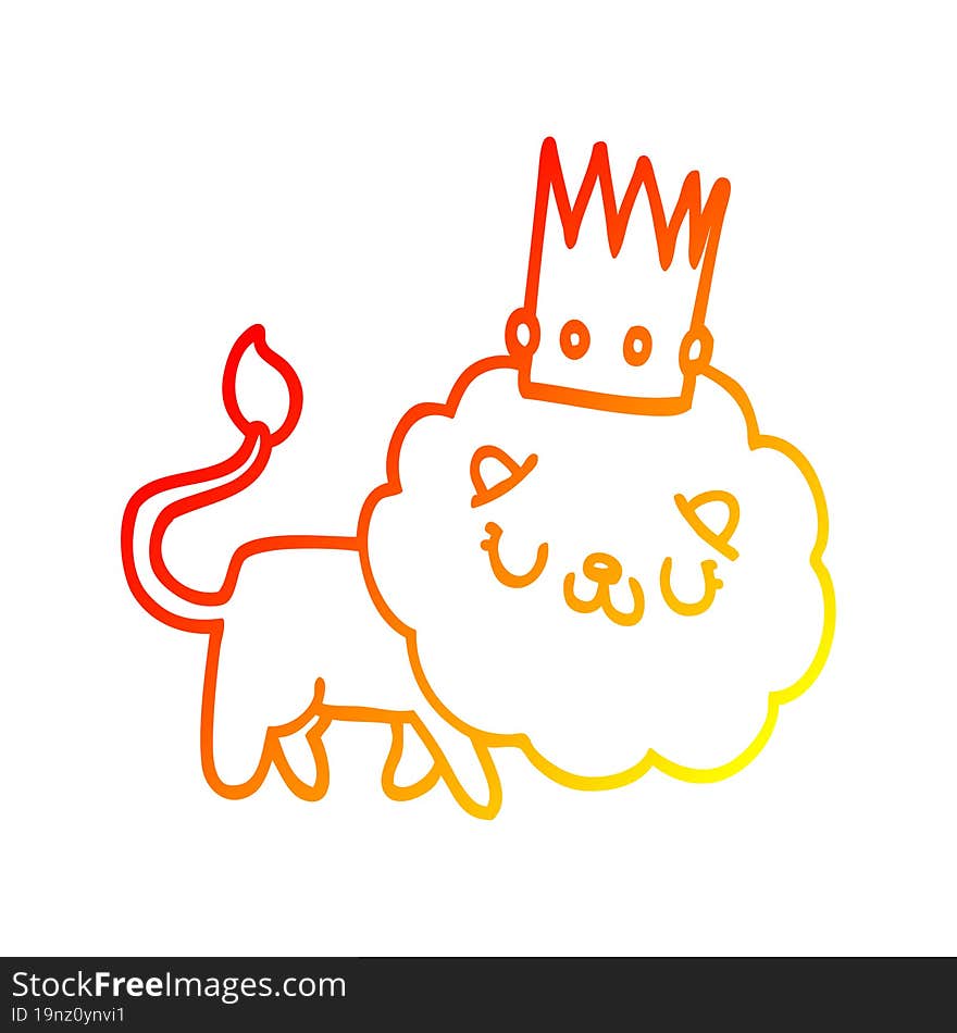 Warm Gradient Line Drawing Cartoon Lion With Crown