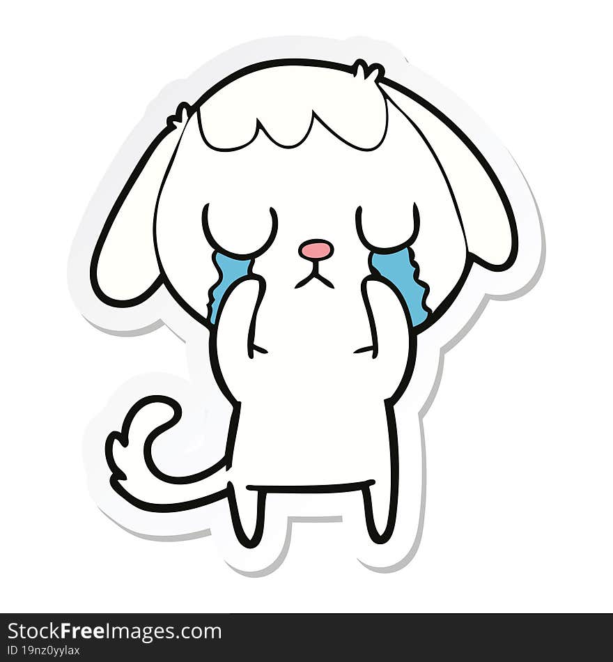 Sticker Of A Cute Cartoon Dog Crying