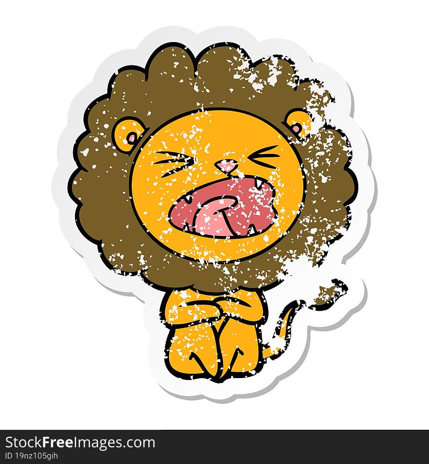 distressed sticker of a cartoon angry lion