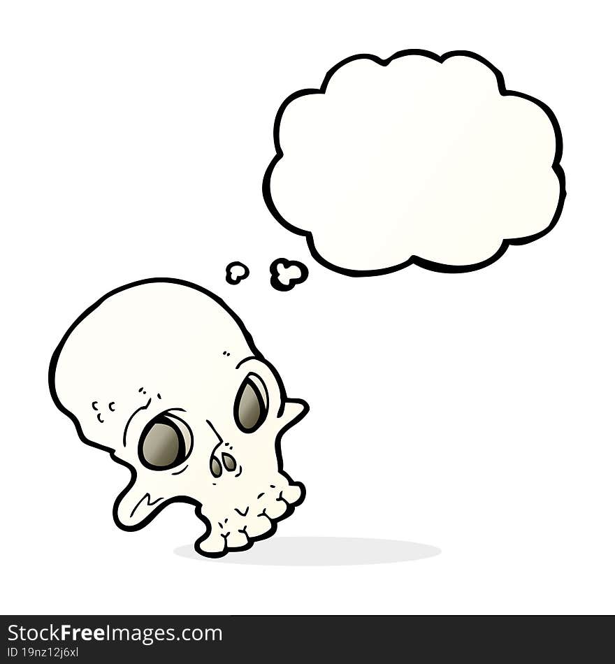 cartoon spooky skull with thought bubble