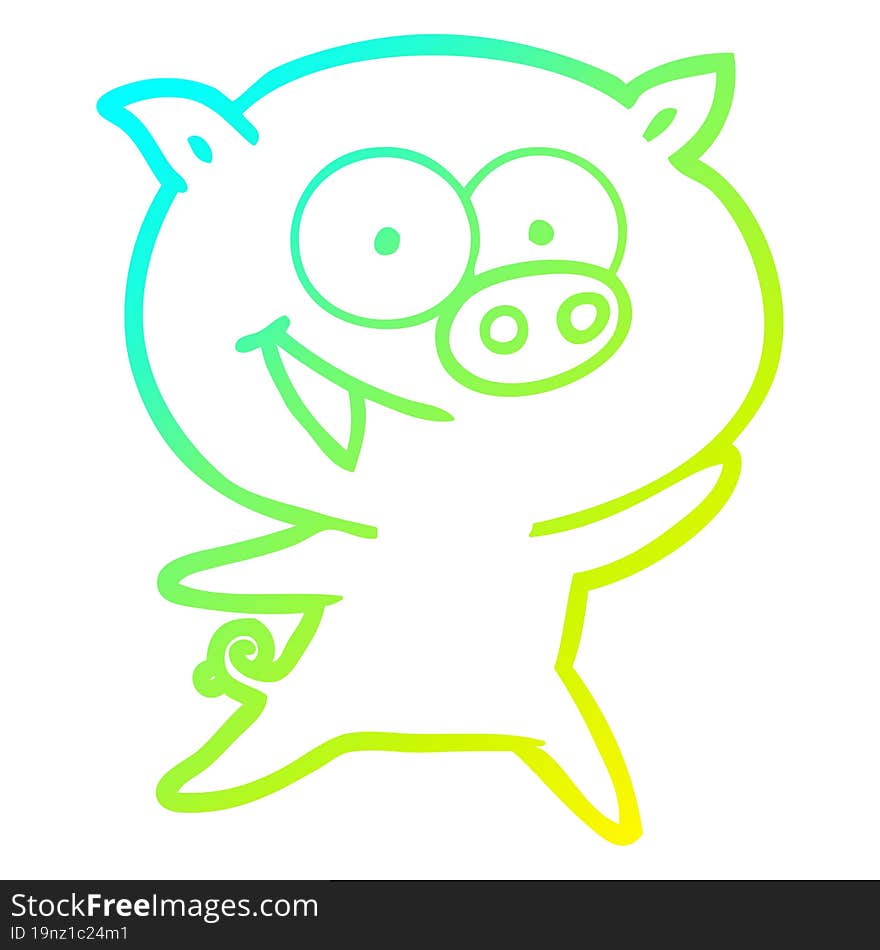 cold gradient line drawing of a cheerful pig cartoon