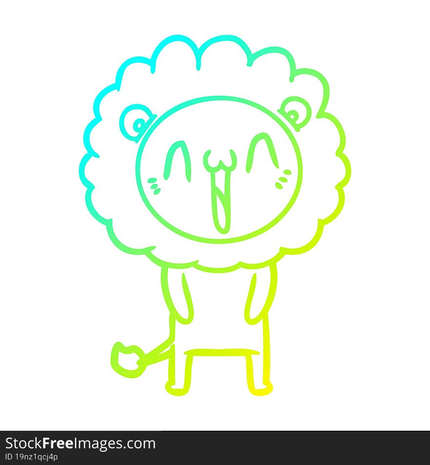 cold gradient line drawing happy cartoon lion