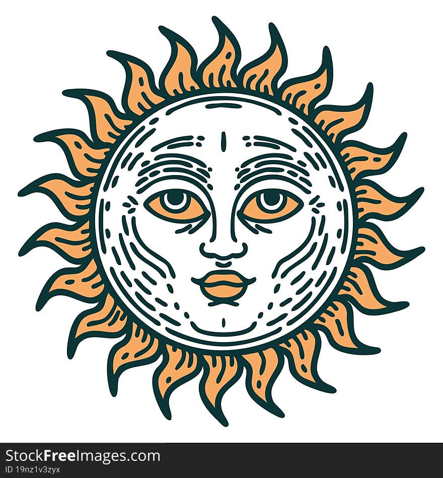 Tattoo Style Icon Of A Sun With Face