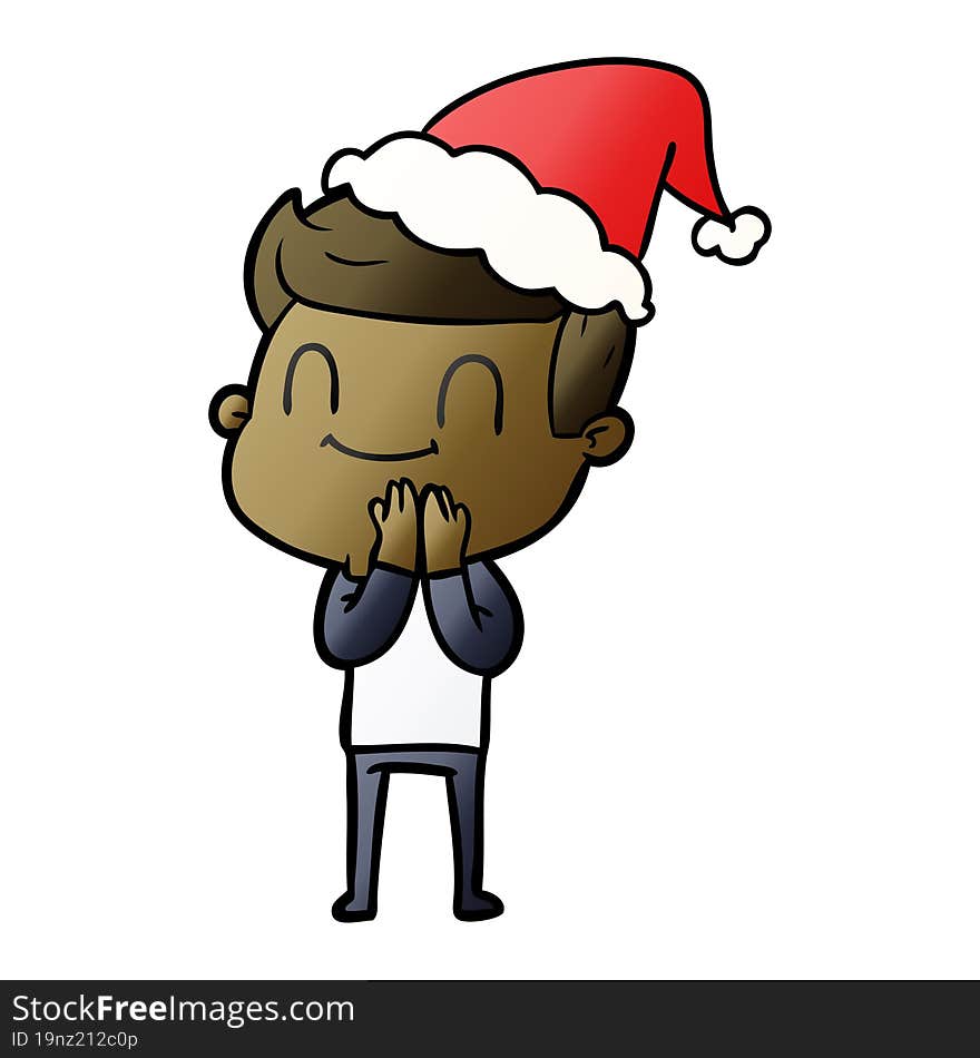 hand drawn gradient cartoon of a friendly man wearing santa hat