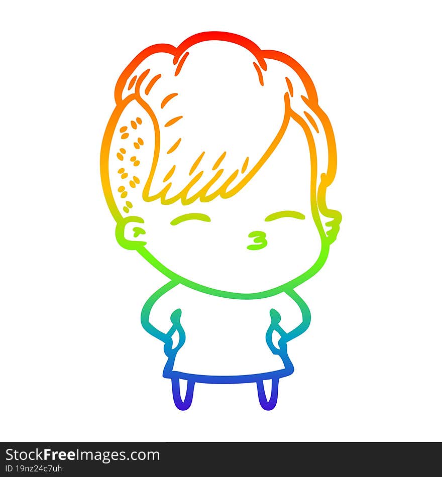 rainbow gradient line drawing cartoon squinting girl