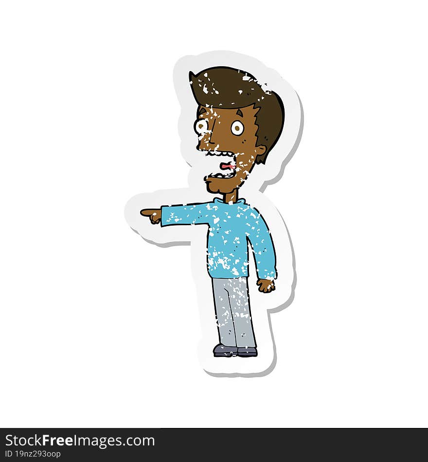 retro distressed sticker of a cartoon terrified man