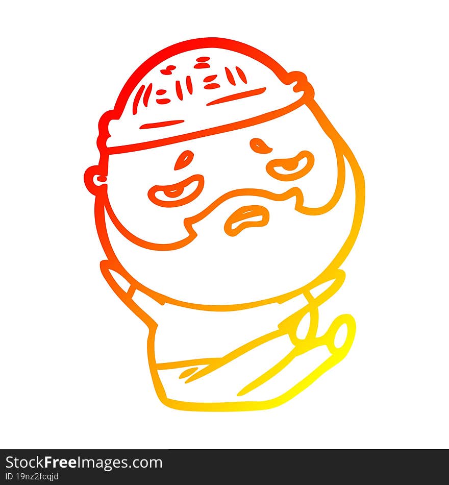 warm gradient line drawing of a cartoon worried man with beard