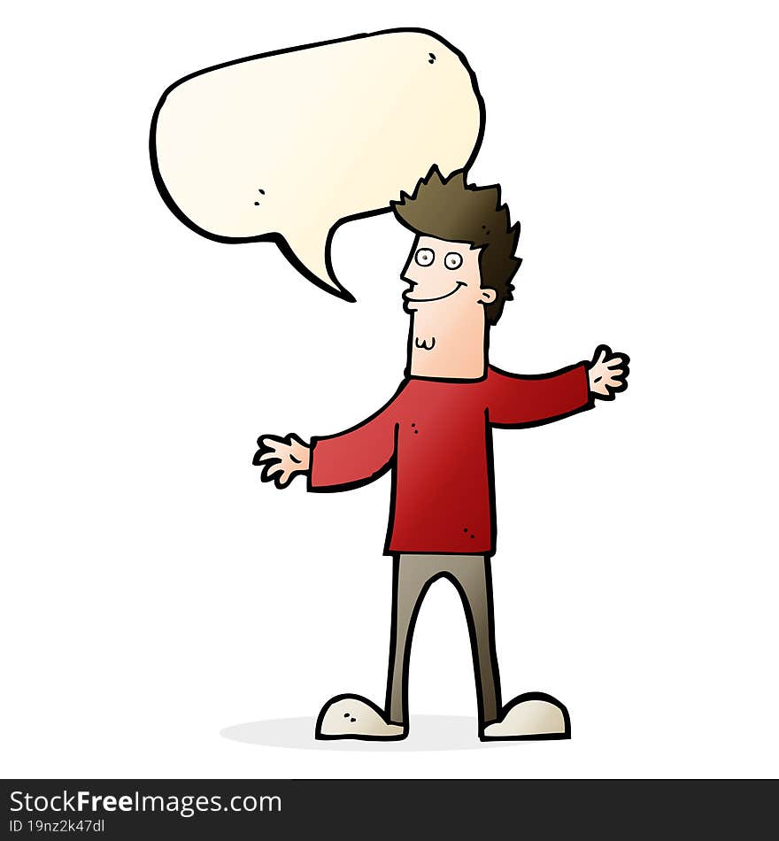 cartoon happy man with speech bubble