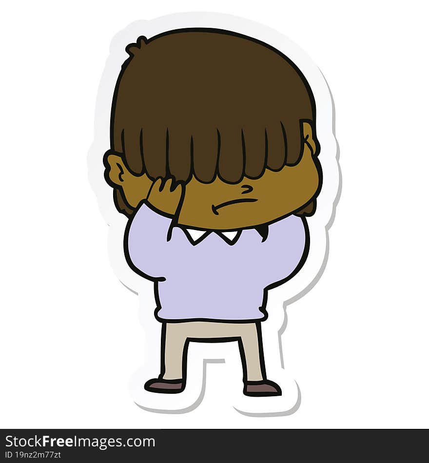 sticker of a cartoon boy with untidy hair