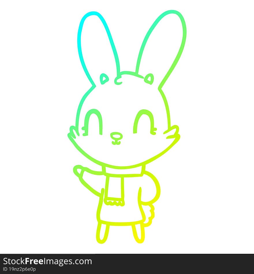 cold gradient line drawing of a cute cartoon rabbit wearing clothes