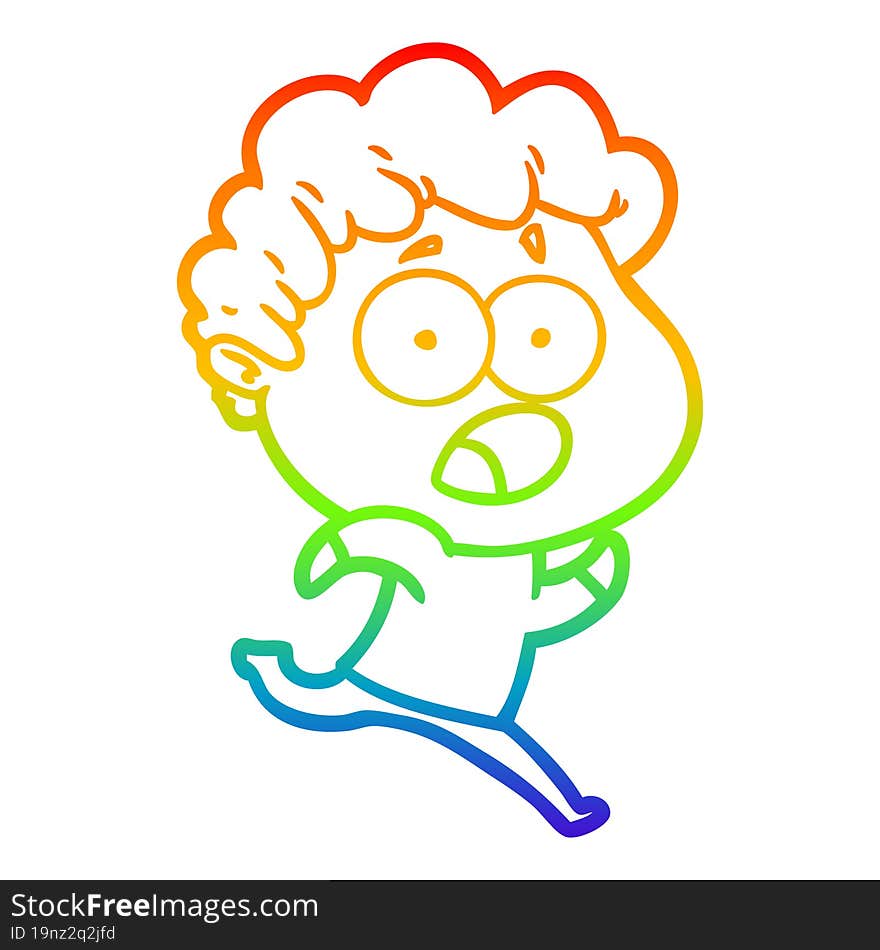 rainbow gradient line drawing cartoon man gasping in surprise