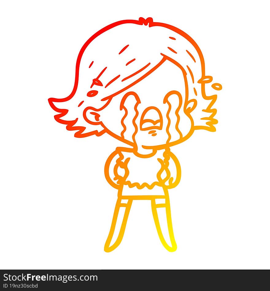 warm gradient line drawing of a cartoon woman crying