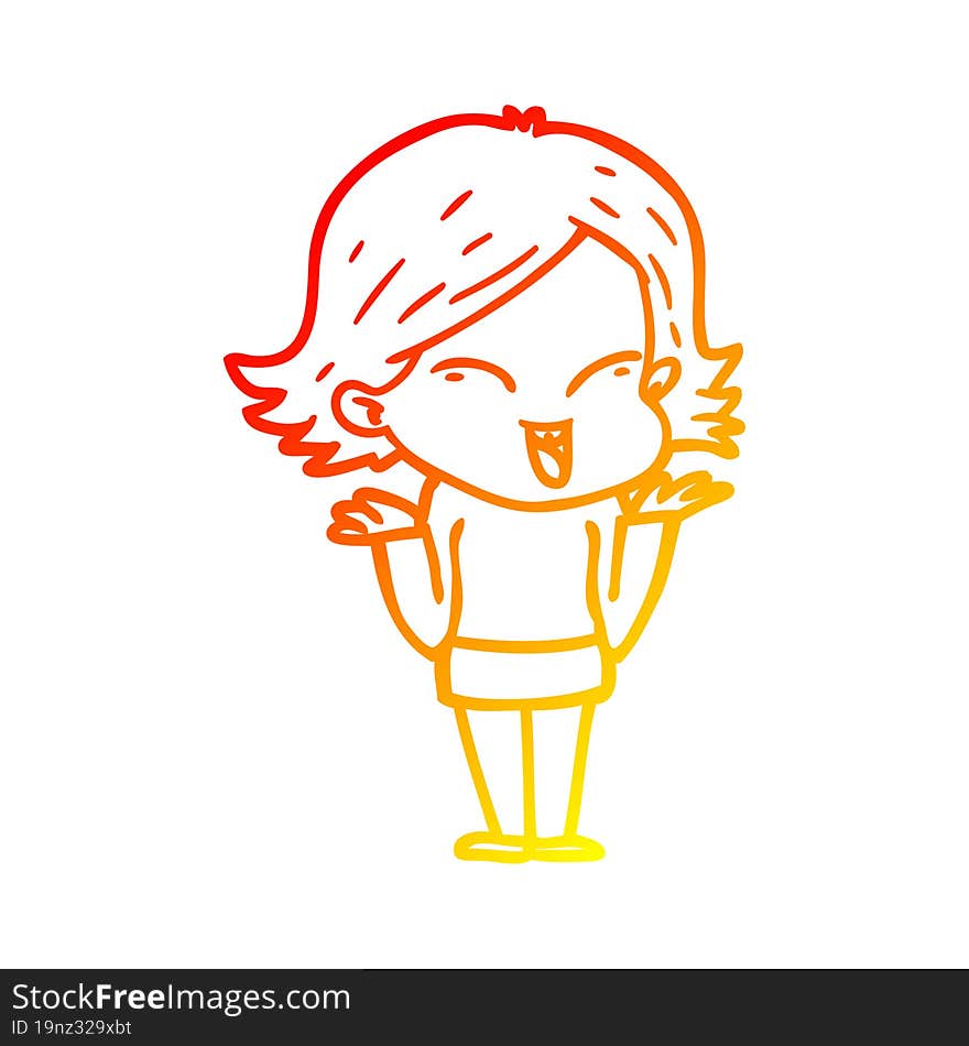 warm gradient line drawing happy cartoon girl