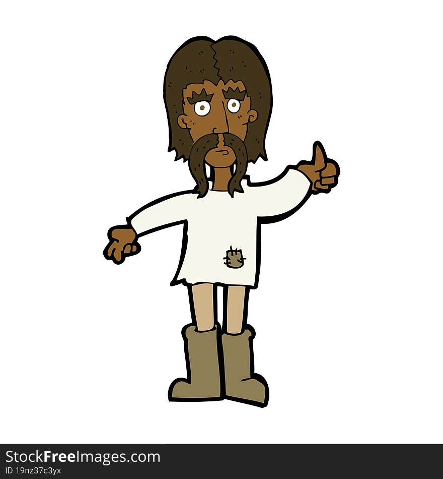 cartoon hippie man giving thumbs up symbol