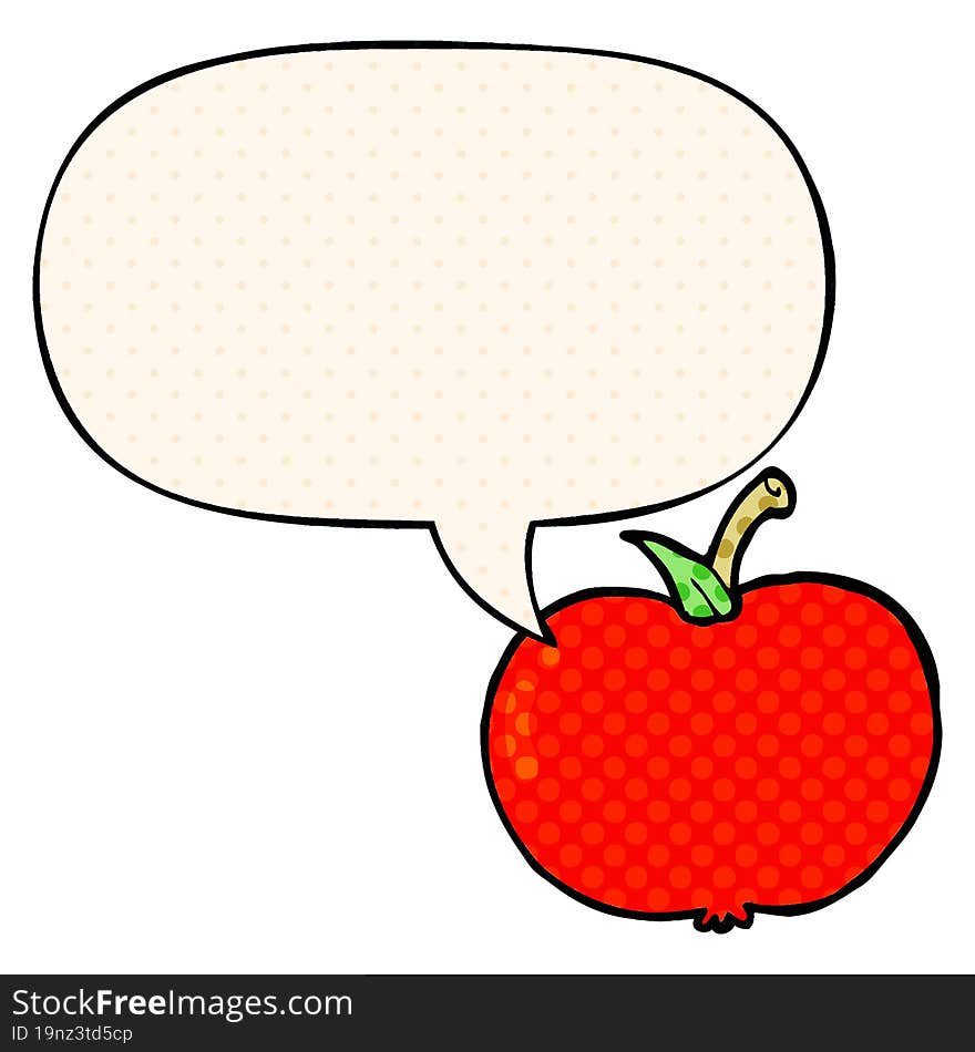 cartoon apple and speech bubble in comic book style