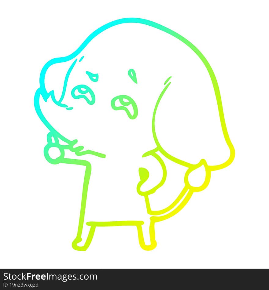 Cold Gradient Line Drawing Cartoon Elephant Remembering