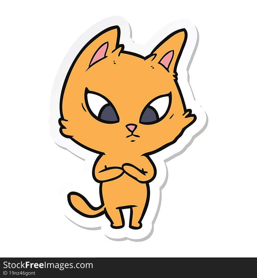 sticker of a confused cartoon cat