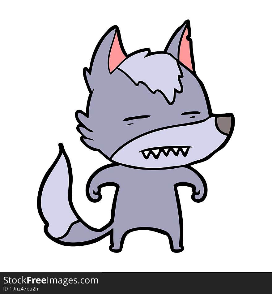 cartoon wolf showing teeth. cartoon wolf showing teeth