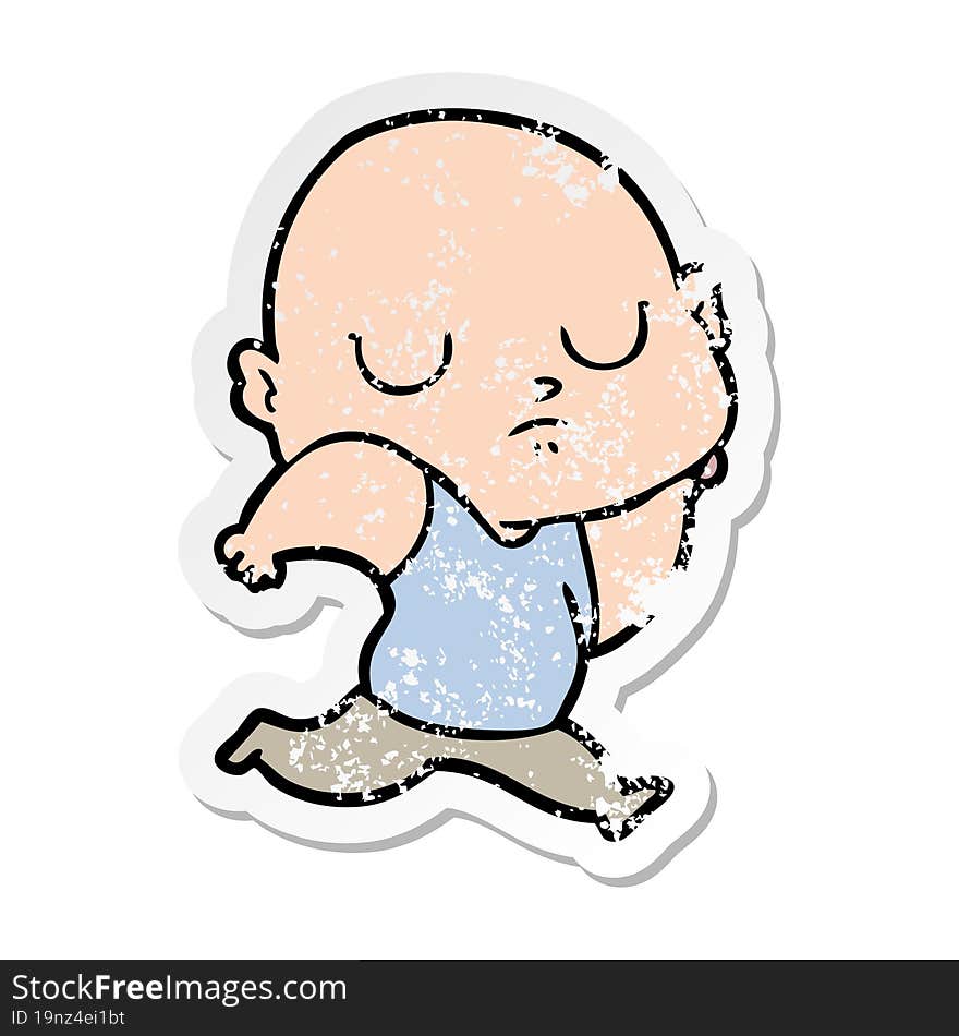 Distressed Sticker Of A Cartoon Bald Man