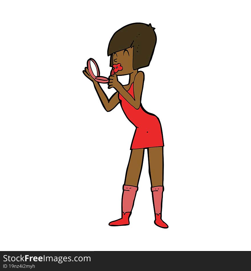 cartoon woman applying lipstick