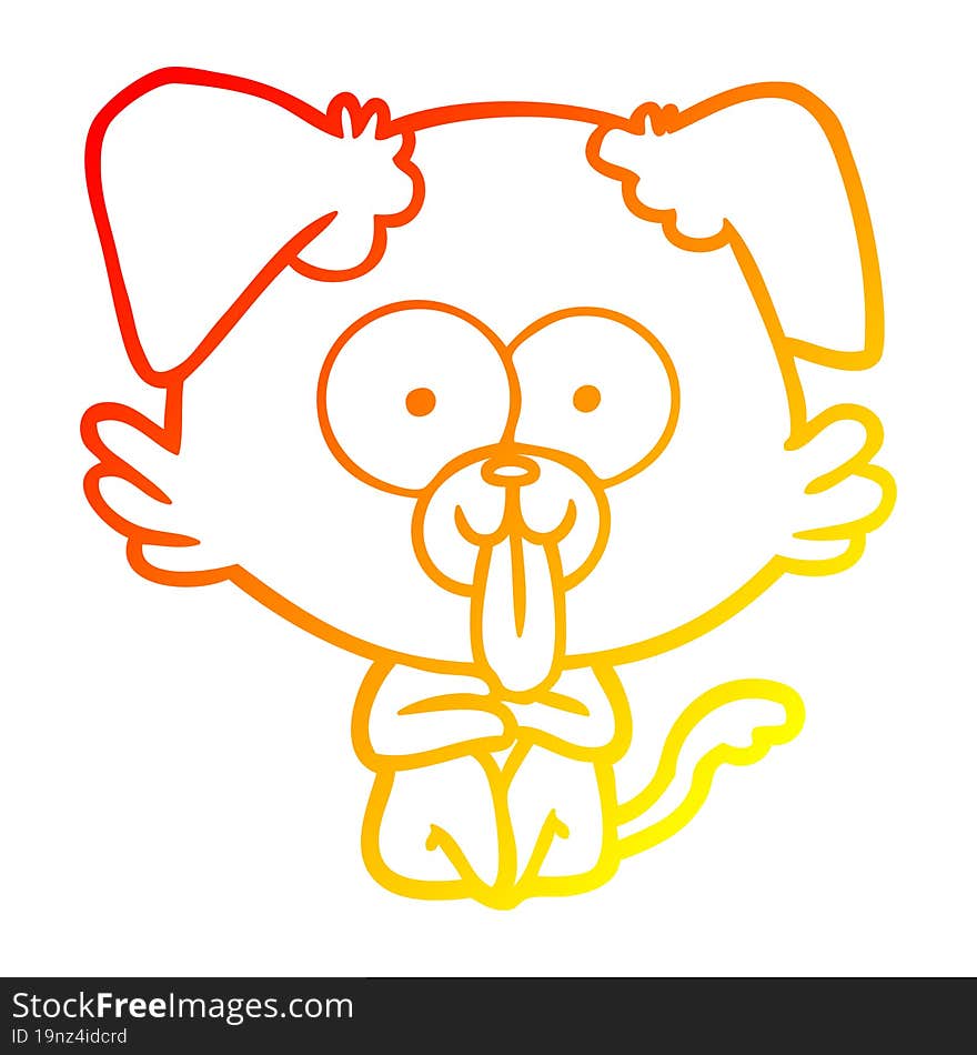 warm gradient line drawing of a cartoon dog with tongue sticking out