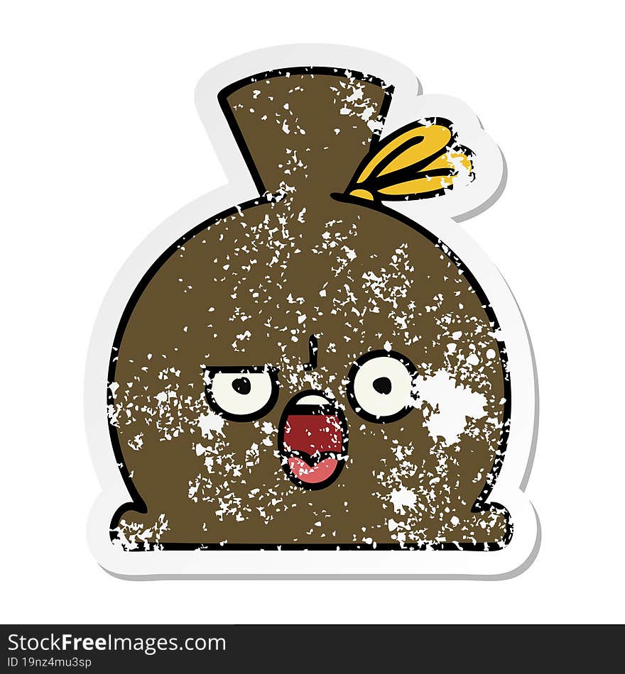 distressed sticker of a cute cartoon sack