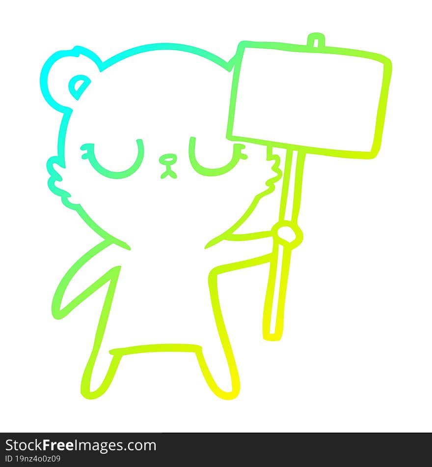 Cold Gradient Line Drawing Peaceful Cartoon Bear Cub With Protest Sign